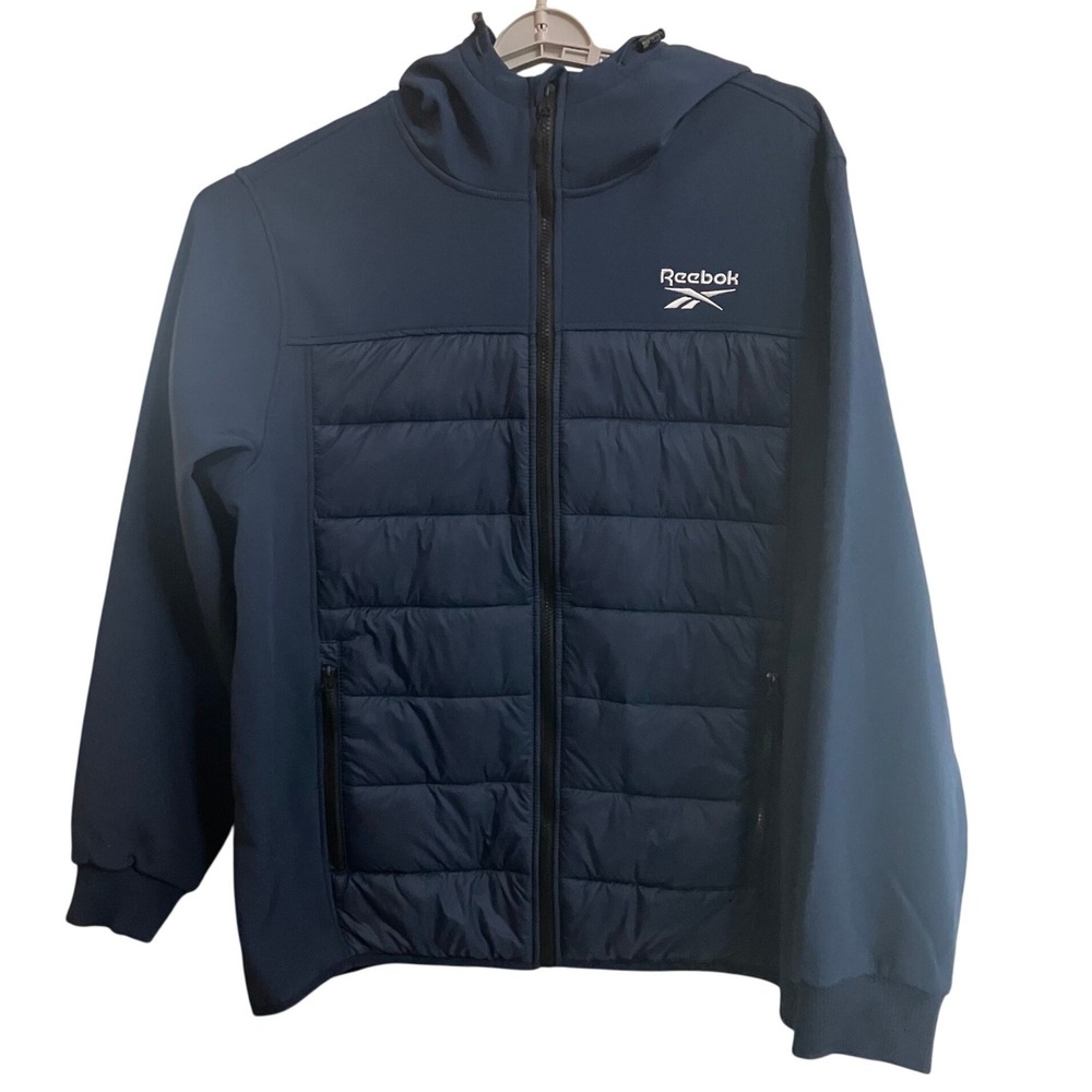 Reebok Hybrid Puffer Jacket XXL Navy Blue Hooded Quilted Softshell New
